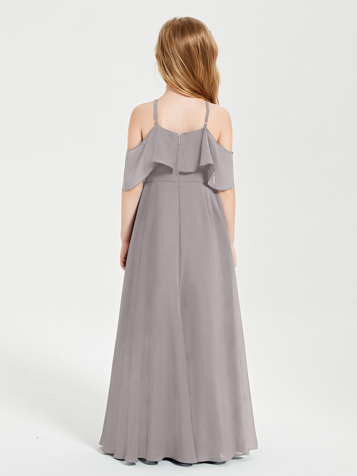 Off-the-Shoulder Long Dresses for Junior Bridesmaids Silver